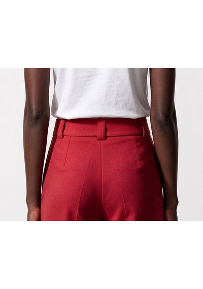 Blange Kadın Yüksek Bel Kemer Detaylı Plili Tapered Paça Pantolon Kırmızı