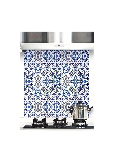 5 Metre X 60 Cm Retro Mavi Çini Desenli Mutfak Banyo Fayans Tezgah Masa Dekorasyon Yapışkanlı Folyo