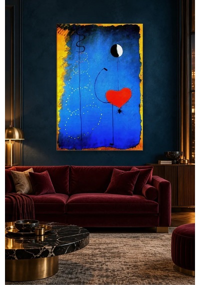 Fida Joan Miró Mavi Fonda Kırmızı Kalpli Dansçı Canvas Tablo Çok Renkli