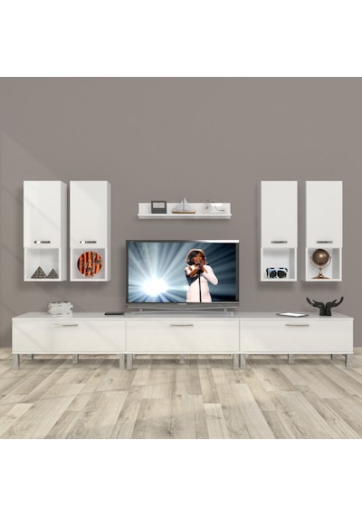 Decoraktiv Eko 8da Slm Krom Ayaklı Tv Ünitesi Tv Sehpası Beyaz