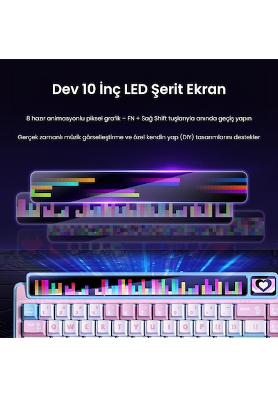 Leobog Amg65 Mekanik Gaming Oyuncu Klavyesi Led Matrix Ekranlı Jasper Switch Rgb Hot Swap Pembe