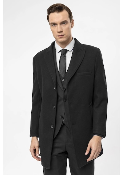 Süvari Slim Fit Yünlü Sivri Yaka Antrasit Erkek Kaban Antrasit
