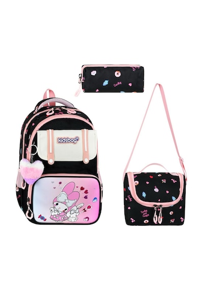 My Melody Baskılı Ortopedik Su Geçirmez Okul Çantası Termal Beslenme Ve Kalemlik Seti Siyah