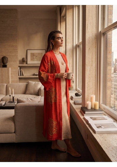 Brandsmiths Red Ethereal Coral Kimono Sarı