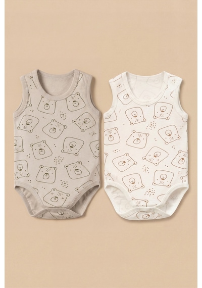 Minory Baby - %100 Pamuk Askılı Ayıcık Motifli Body Set Çok Renkli Çok Renkli