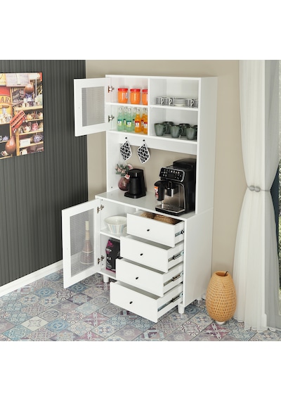 Pasific Home Grano Kahve Köşesi Çok Amaçlı Kiler Dolabı, 96 cm, Parlak Beyaz