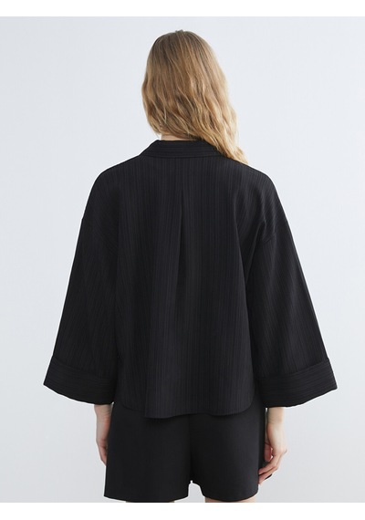 Lcw Vision Siyah Çizgili Oversize Kadın Gömlek