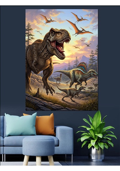 Ahşap Tablo Dinozorlar Vadisi Doğa Manzarası