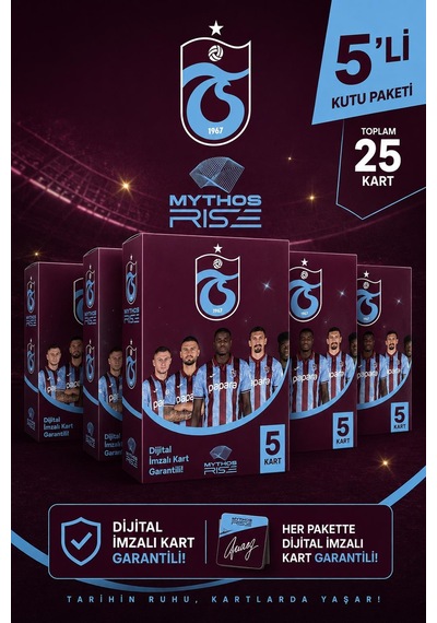Mythos Rise Trabzonspor Futbolcu Kartları 5'li Kutu Paketi 25 Kart Dijital İmzalı Kart Garantili