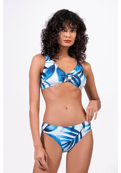 Endeep Kadın Ayarlanabilir Askılı Desenli Toparlayıcı Bikini Takımı Beyaz-mavi