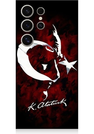 Samsung Galaxy S24 Ultra Uyumlu Bayrak Ve Atatürk İmza Desenli Silikon Kılıf