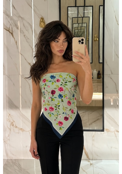 Tarzını Seç Lacivert Gül Fular / Bandana / Aksesuar / Şal / Eşarp 70x70