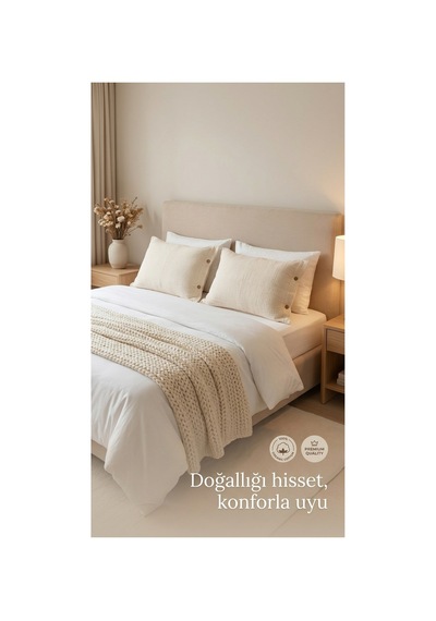 4 Katlı Müslin Naturel %100 Pamuklu 2 Adet Yastık Kılıfı 50x70cm Ekru - 870006769 Ekru