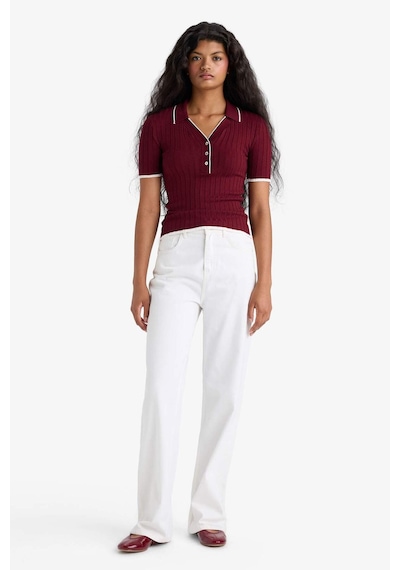 Defacto Fitted Polo Yaka Triko Kısa Kollu Kazak F7771ax25aubr59 Bordo