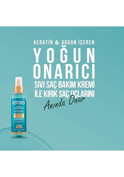 Restorex Keratin & Argan Onarıcı Sıvı Saç Bakım Kremi 200 Mililitre, Yıpranmış Ve Hasar Görmüş Saçlar