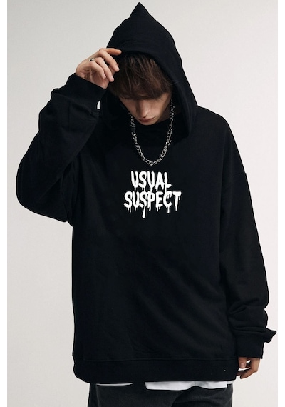 Uyguntarz Unisex Usual Suspect Sırt Baskılı Sweatshirt siyah