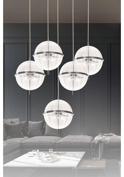Eray Aydınlatma 8265-4+1 5li Krom Sarkıt Led Avize Krom