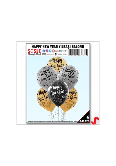 Happy New Year Yılbaşı Balonu, 30cm X 6 Adet Renkli
