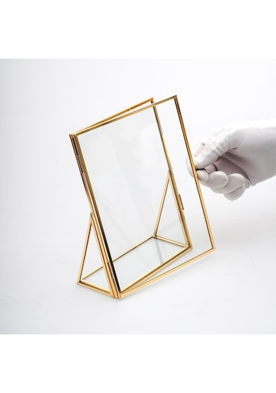 20x15cm Pirinç Gold Kapaklı Cam Masaüstü Fotoğraf Çerçevesi