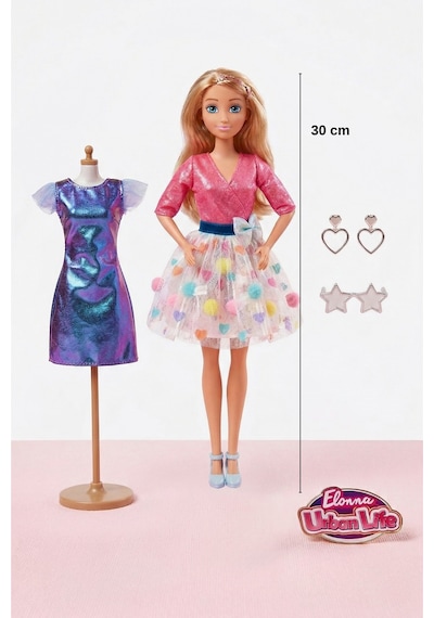 Elonna Urban Life Tam Eklemli Oyuncak Bebek 30 Cm - 2 Farklı Kıyafetli Ve Aksesuarlı Moda İkonu Pembe
