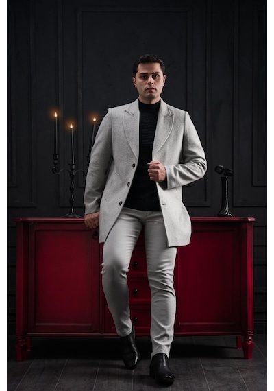Advante Slimfit Kırlangıç Yaka Düğme Kapamalı Erkek Kaşe Kaban 001
