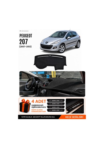 Peugeot 207 2007-2012 Uyumlu Torpido Koruma, Torpido Örtüsü, Torpido Kılıfı - Siyah - Pe005
