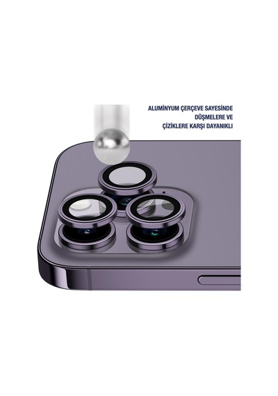 Apple Uyumlu iPhone 14 Pro/14 Pro Max Gümüş Metal Kamera Lens Koruyucu