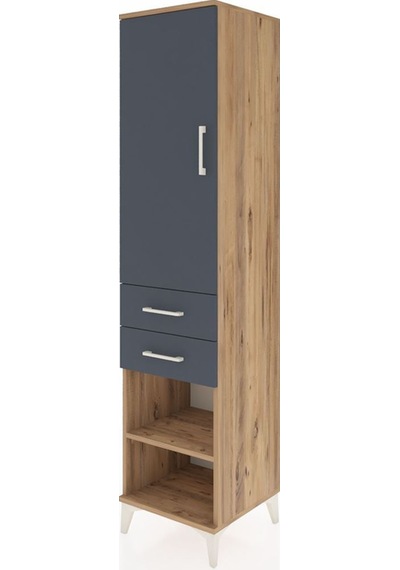 Hyperion Dolap 3 Raflı 2 Çekmeceli Tek Kapaklı 44x44x195 Çam-antrasit Atlas Çam