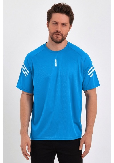 Genius Store Store Erkek Spor Tişört Baskılı Fitness, Antrenman Fit T-shirt Mavi