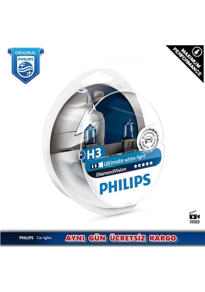Philips H3 Diamond Vision Tam Beyaz Işık Ampul Seti 12336 Dv