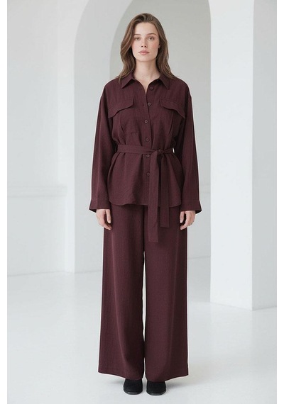 Seeh Bordo Uzun Kollu Oversize Kadın Takım Sh338 Standart