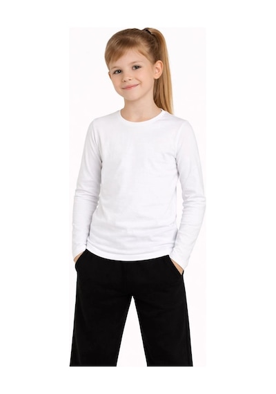 Kız Çocuk Basic Uzun Kollu Tişört Okul Günlük Rahat T-shirt - Beyaz Çok Renkli