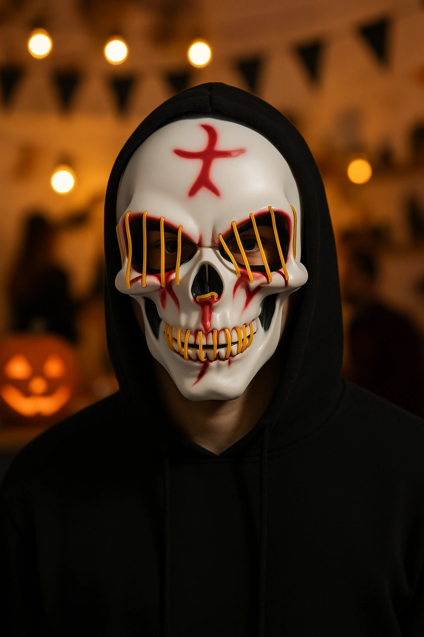Halloween Maske Kuru Kafa Işıklı Sarı Teller Diğer