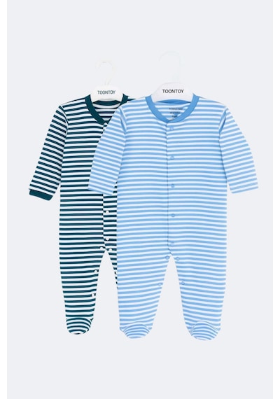 Toontoy Kids Toontoy Unisex Çizgili 2 Li Patikli Tulum Beyaz