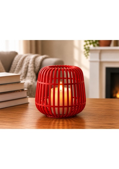 3d Baskı Modern Kafes Tasarımlı Dekoratif Mumluk - Tealight Mumluk, Masaüstü Ev Ve Ofis Dekoru-kırmızı Çok Renkli