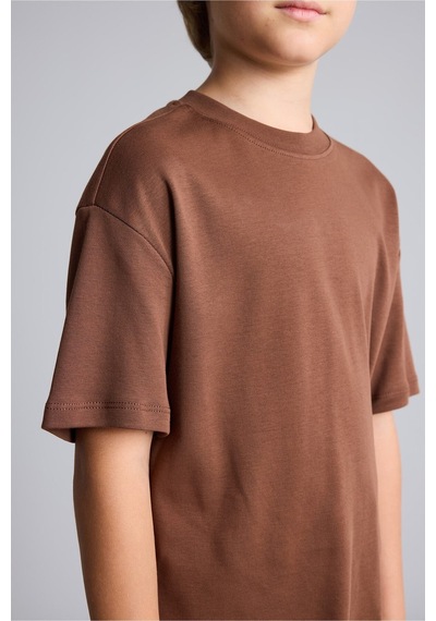 Defacto %100 Pamuk Oversize Bisiklet Yaka Kısa Kollu Basic Tişört Erkek Çocuk G6486a826aubn317 Kahve-bn317