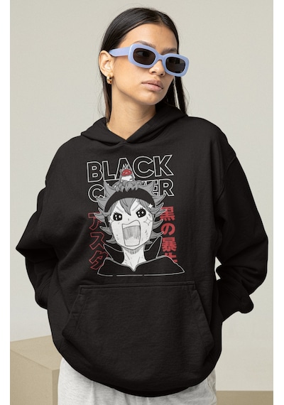 Sevbano Black Clover Baskılı Unisex Oversize Anime Hoodie Siyah