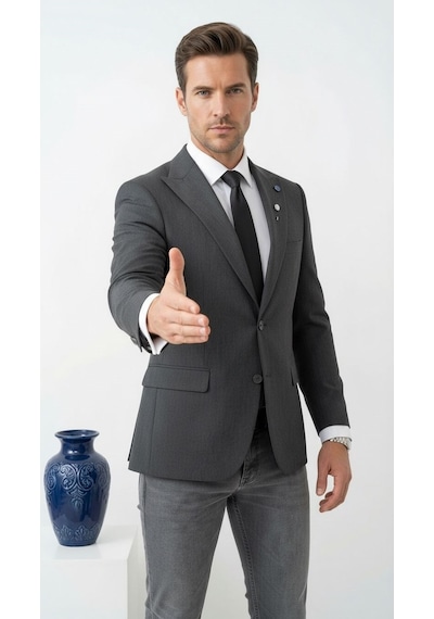 Plus Scorpion Erkek Blazer Ceket Twill Puntolu Kırlangıç Yaka 2 Düğmeli Çift Yırtmaçlı Slim Fit Füme Plus Scorpion Erkek Blazer Ceket Twill Puntolu Kırlangıç Yaka 2 Düğmeli Çift Yırtmaçlı Slim Fit Füme