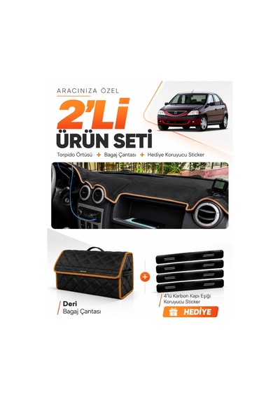 E-biz Dacia Logan 1 2004-2008 Uyumlu Torpido Örtüsü + Deri Çanta - Siyah-kahverengi - Da006