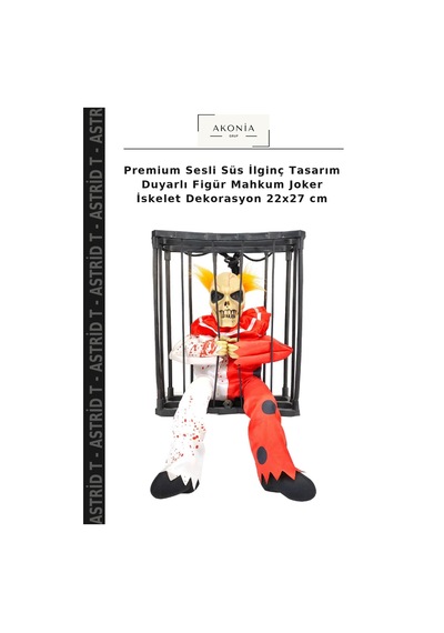 Premium Sesli Süs İlginç Tasarım Duyarlı Figür Mahkum Joker İskelet Dekorasyon 22x27 Cm
