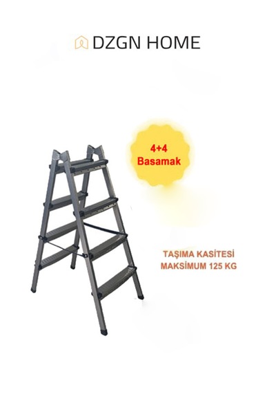 Dayanıklı 4+4 Özel Tasarım Hafif, Kaymaz, Metal Basamaklı Katlanır Merdiven Siyah