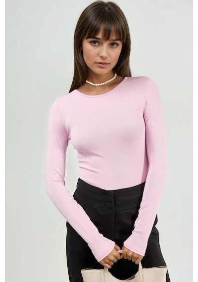 Hiccup Busem Uzun Kollu Yuvarlak Yaka Bluz Toz Pembe