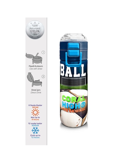 Coral High Çelik Matara Termos/suluk 31995 - 500ml, Lacivert Futbol Desenli - Erkek Çocuk Çok Renkli
