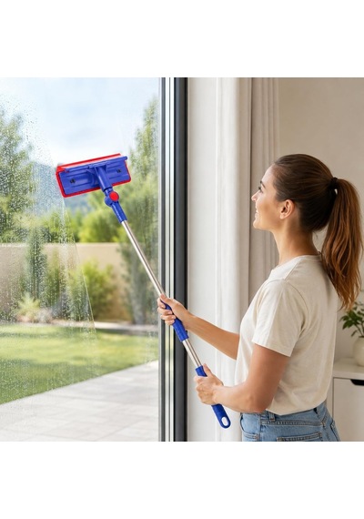 Teleskopik Cam Silme Mop Ve Çekçek Aparatı Çift Taraflı Mikrofiber Temizleme Başlığı, Uzayan Saplı Cam Sileceği Pencere, Ayna, Duşakabin, Vitrin Ve Araç Camı İçin Çok Renkli