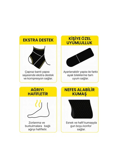 Orn-6902 Ortopedik Çapraz Bantlı Ayak Bilekliği Ayarlanabilir Cırtlı Destek Çok Renkli
