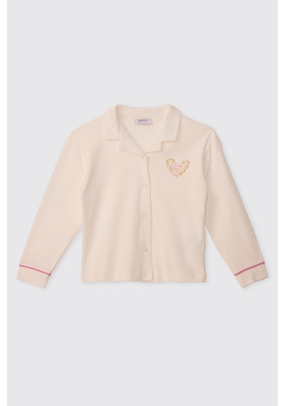 Panço Kız Çocuk Yakalı Ekru Pijama Takımı 2621gk39004 Krem