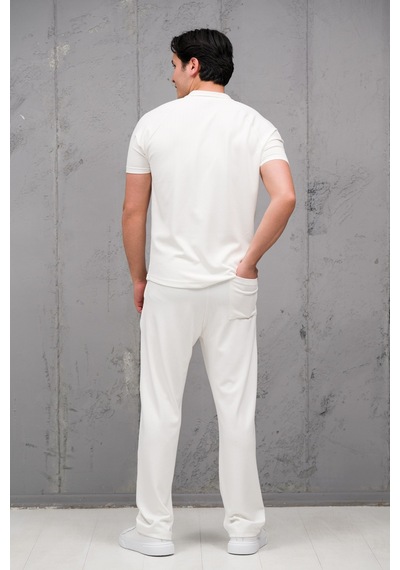 Mass Plus Regular Fit Likralı Kendinden Çizgili Yarım Baggy Pantolonlu T-shirt Takım Beyaz Mass Plus Regular Fit Likralı Kendinden Çizgili Yarım Baggy Pantolonlu T-shirt Takım Beyaz