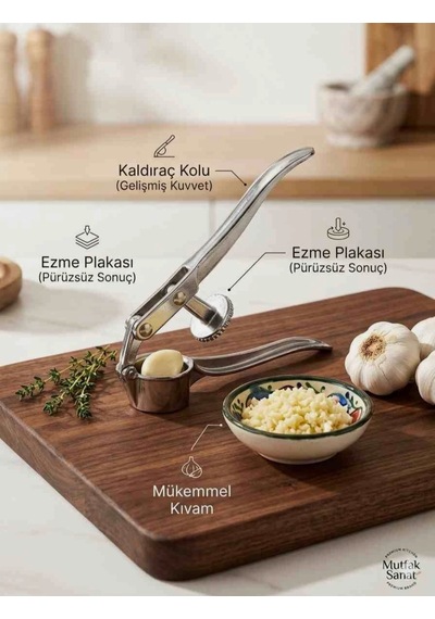 Paslanmaz Çelik Kaldıraçlı Sarımsak Ezeceği Açık Gri