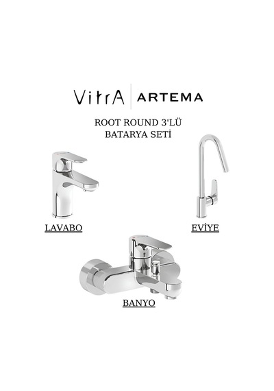Artema Root Round Lavabo Banyo Eviye Bataryası 3'lü Set A42705-A42725-A42742 Krom