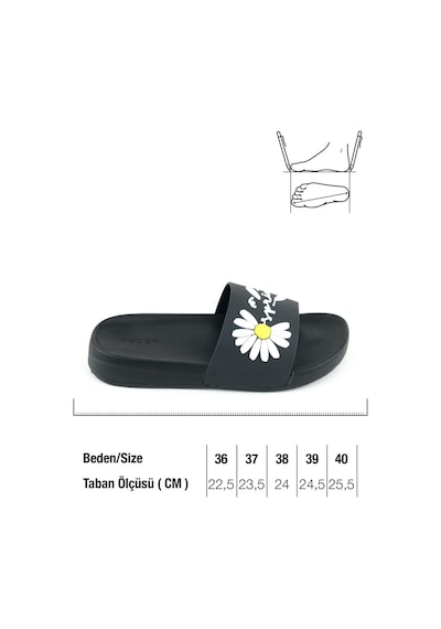Kadın Yazlık Papatya Tasarım Pu Rahat Taban Ev Banyo Havuz Plaj Terlik Siyah